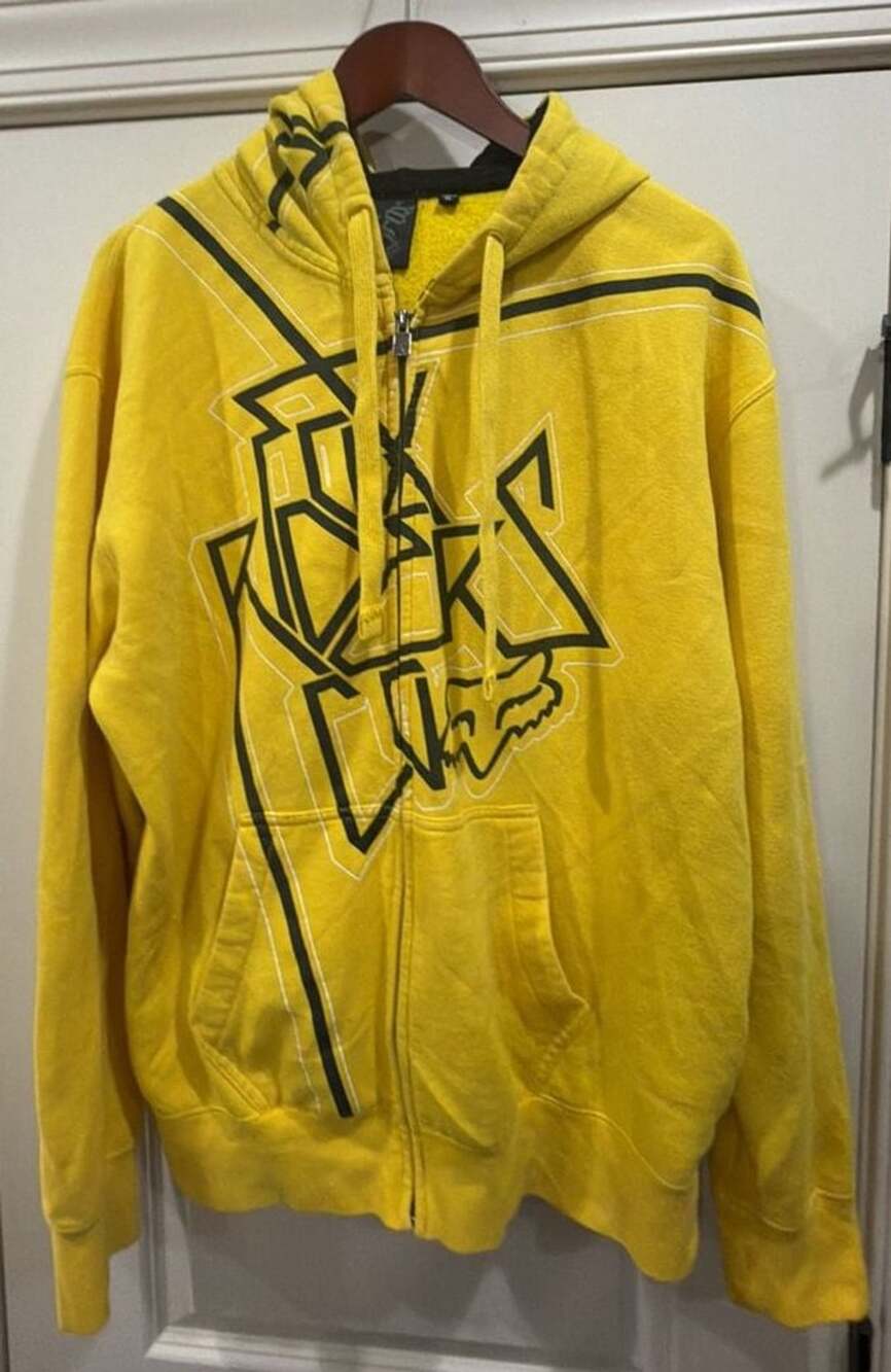 Fox Racing Zip Up Hoodie Size XL Yellow Black Graphic Y2K